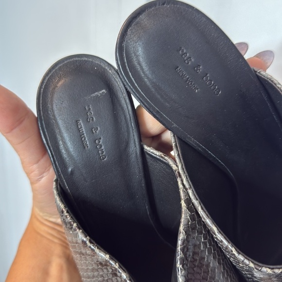 Rag & Bone Black and olive green Snake Print Mules - leather - 8 - Picture 3 of 7